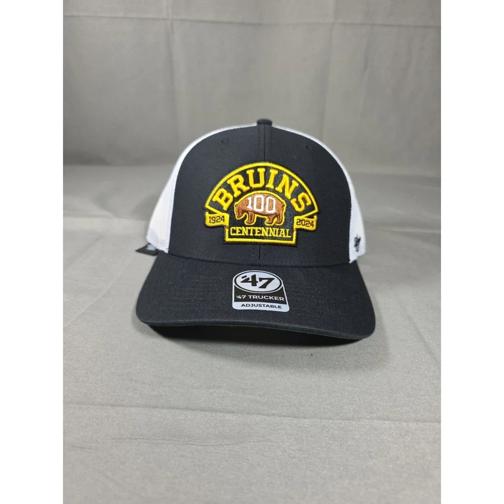Boston Bruins Hat '47 Brand Trucker Snapback Black Centennial 100th NHL Cap NWT